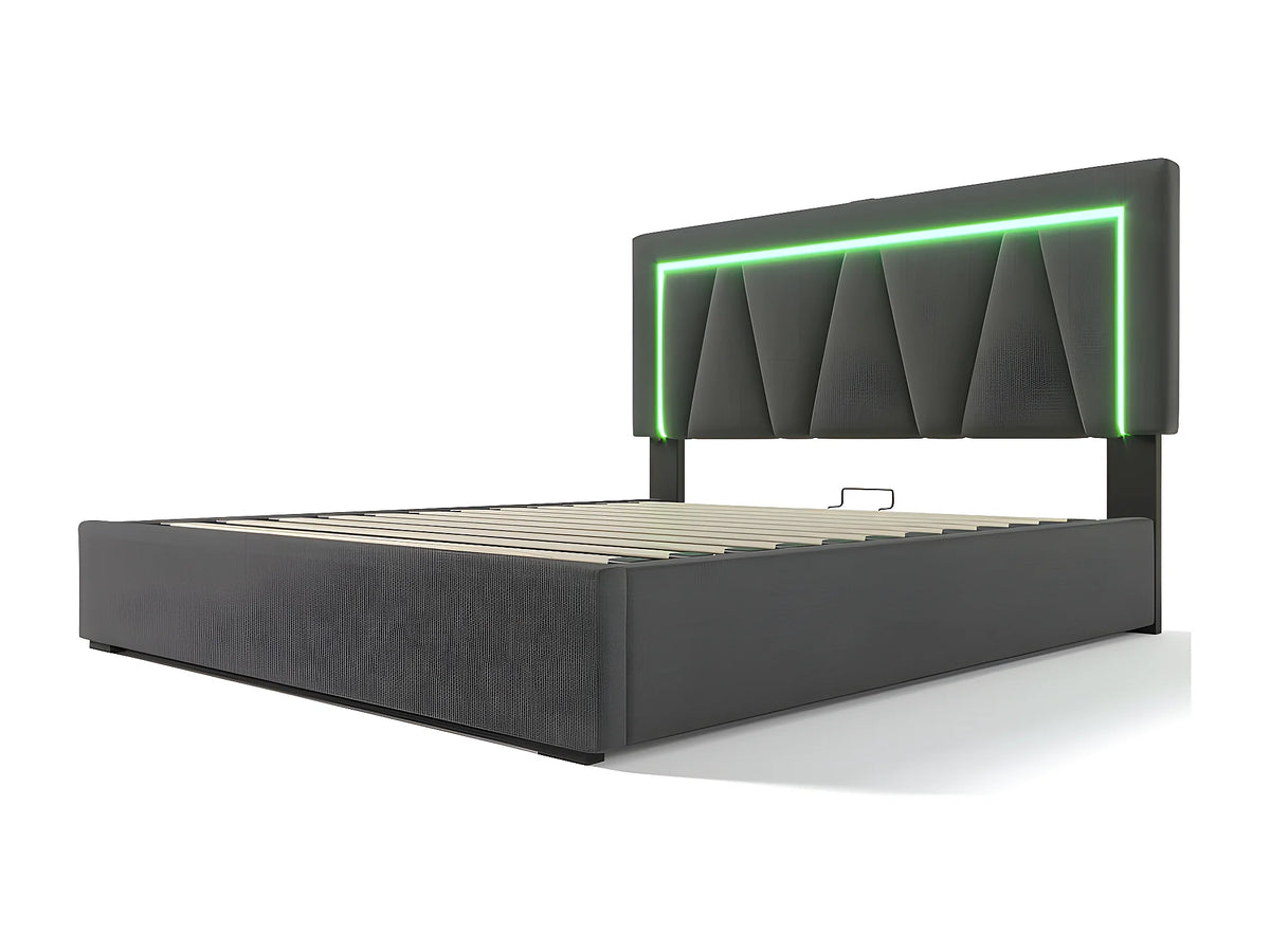 Lit Coffre 140x200 Tissu Lin Gris avec LED et Port USB — vue 9