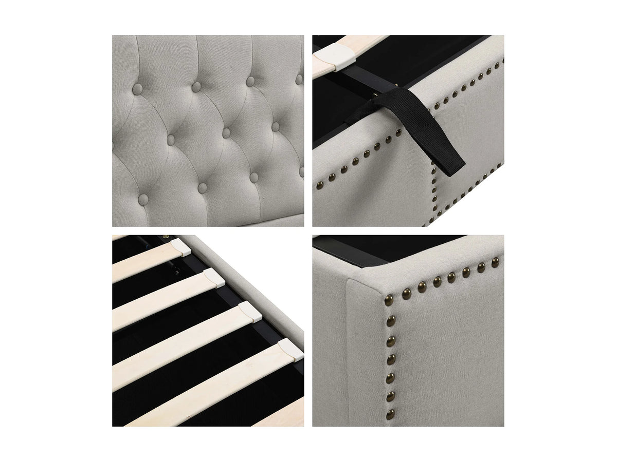 Lit Coffre 180x200 Tissu Lin Gris clair — vue 4