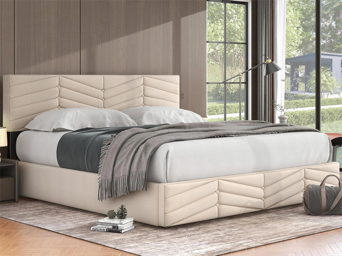 Lit Coffre 180x200 Velours Beige
