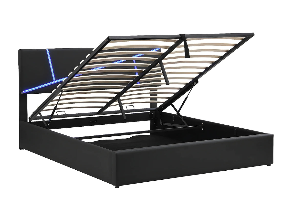 Lit Coffre 140x200 Simili Cuir Noir avec LED — vue 3