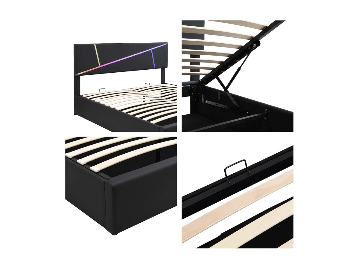 Lit Coffre 140x200 Simili Cuir Noir avec LED — vue 4