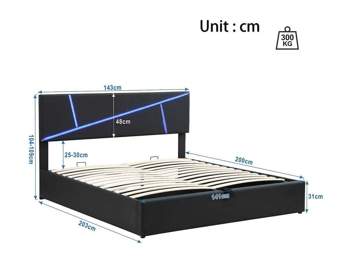 Lit Coffre 140x200 Simili Cuir Noir avec LED — vue 5