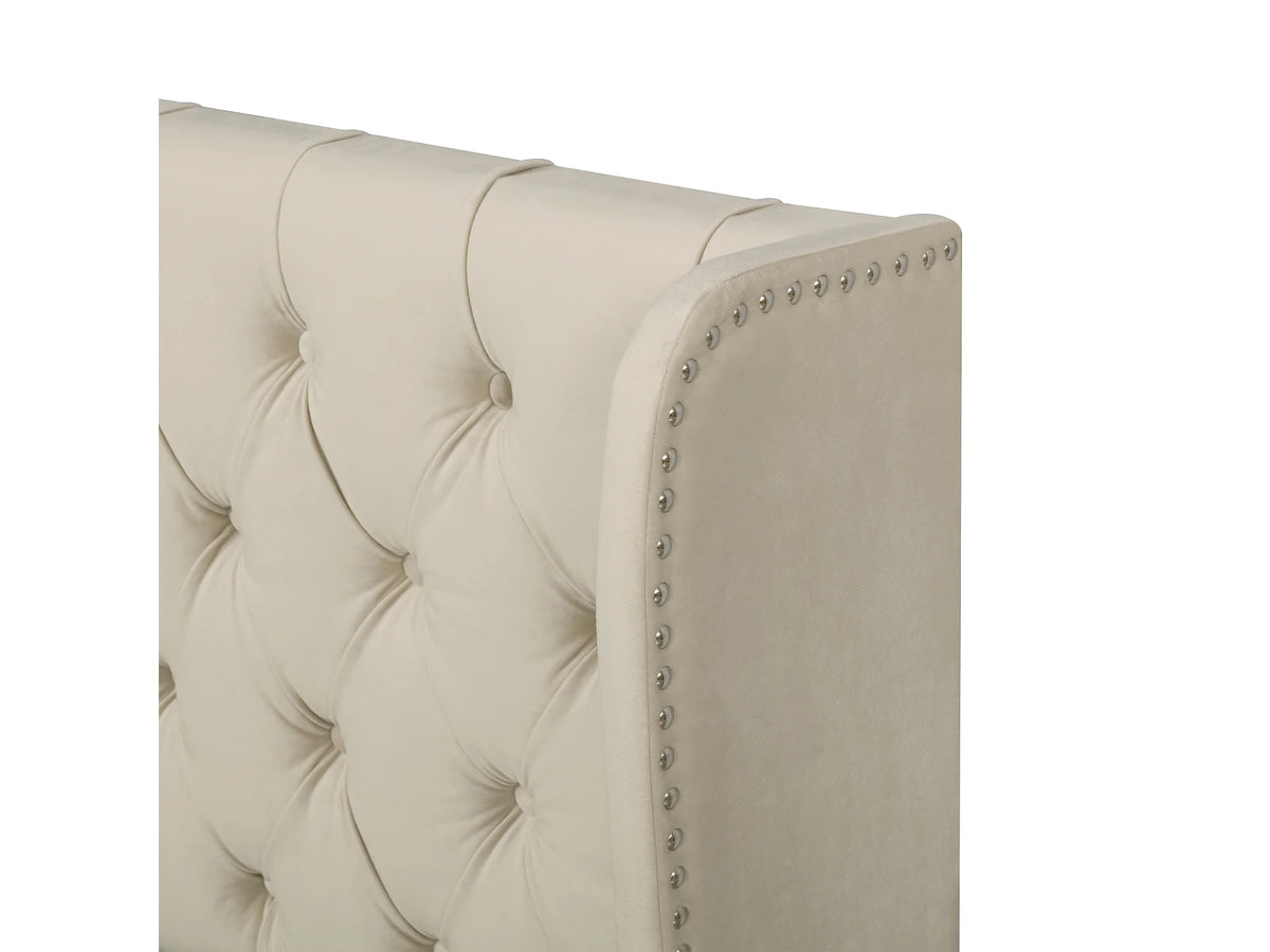 Lit Coffre 180x200 Velours Beige Capitonné — vue 7