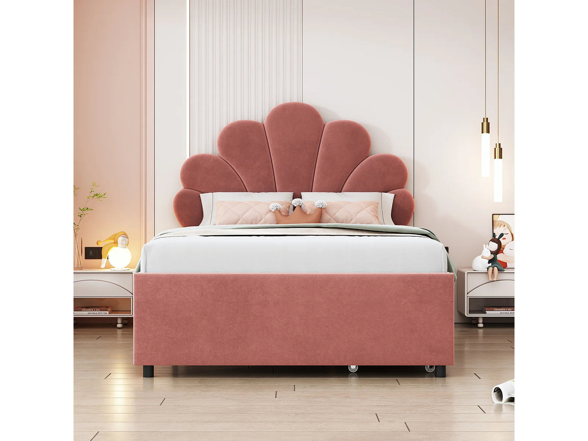 Lit Coffre 90x200 Velours Rose Capitonné — vue 3