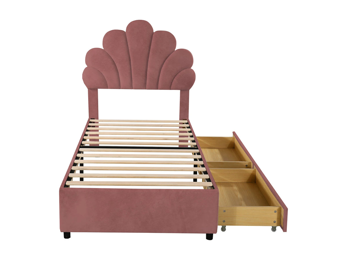 Lit Coffre 90x200 Velours Rose Capitonné — vue 5