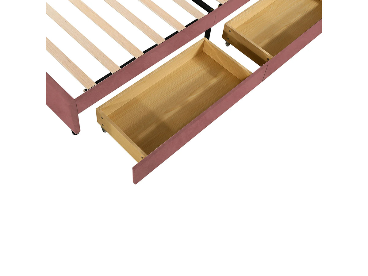 Lit Coffre 90x200 Velours Rose Capitonné — vue 10