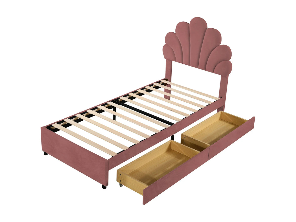 Lit Coffre 90x200 Velours Rose Capitonné — vue 7