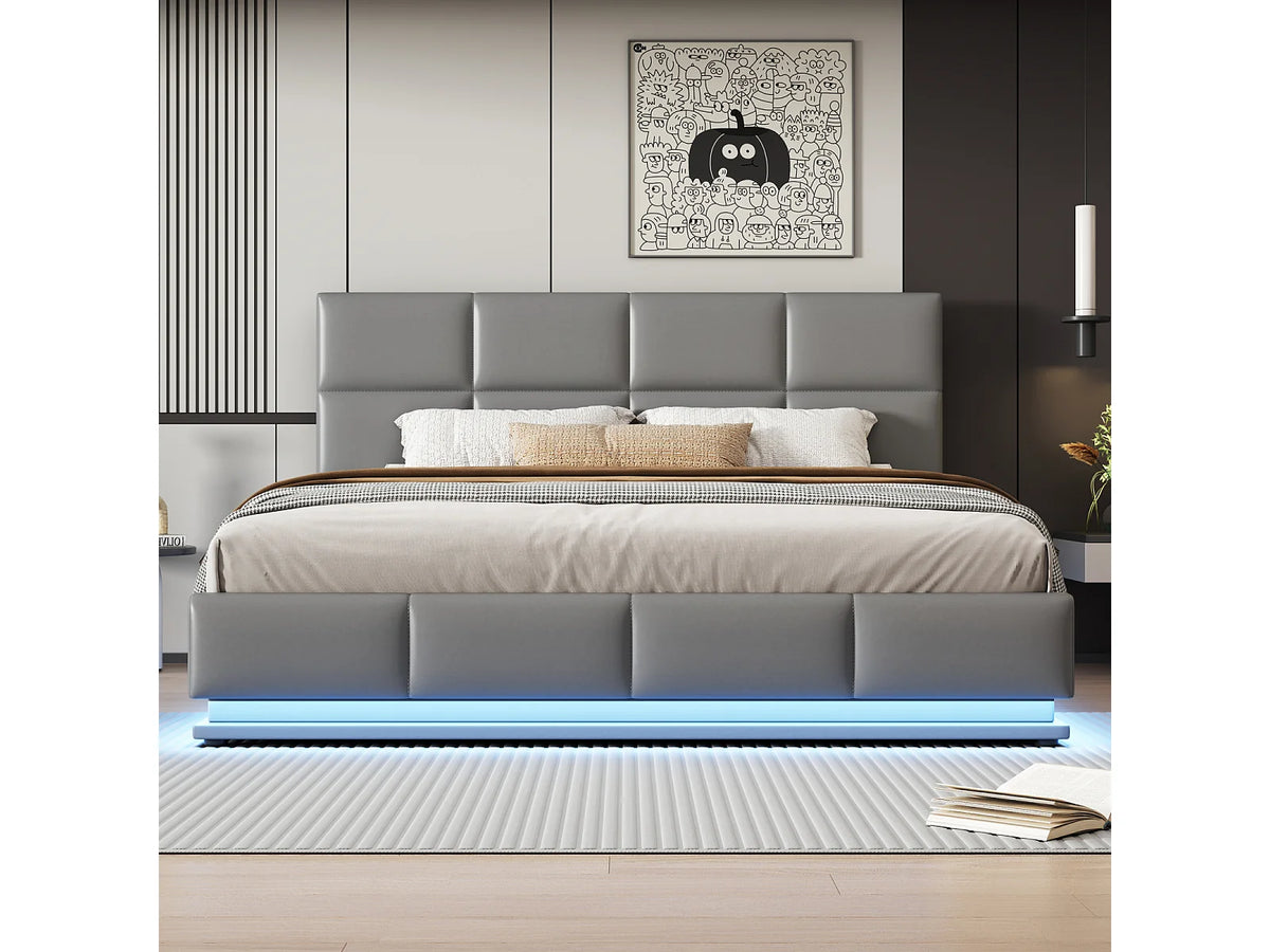 Lit Coffre 180x200 Simili Cuir Gris clair Capitonné avec LED — vue 3