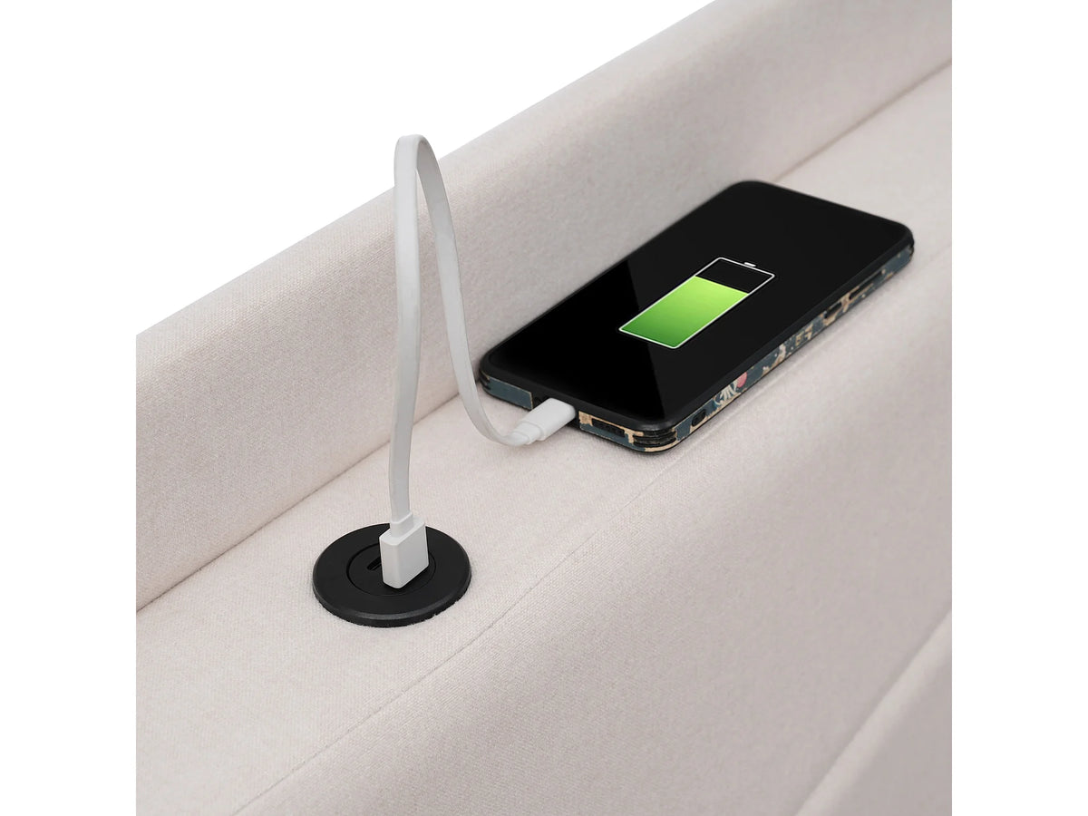 Lit Coffre 160x200 Tissu Lin Beige avec Port USB — vue 7