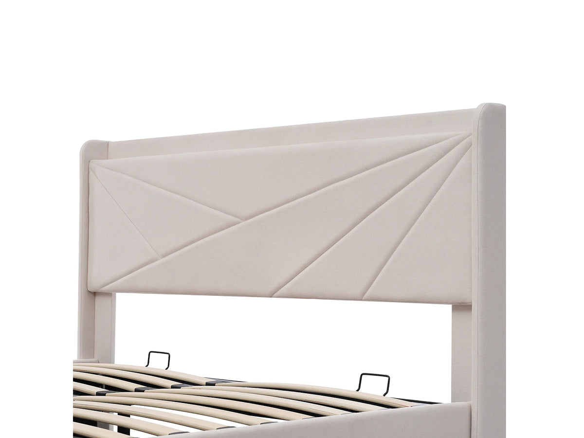 Lit Coffre 160x200 Tissu Lin Beige avec Port USB — vue 8