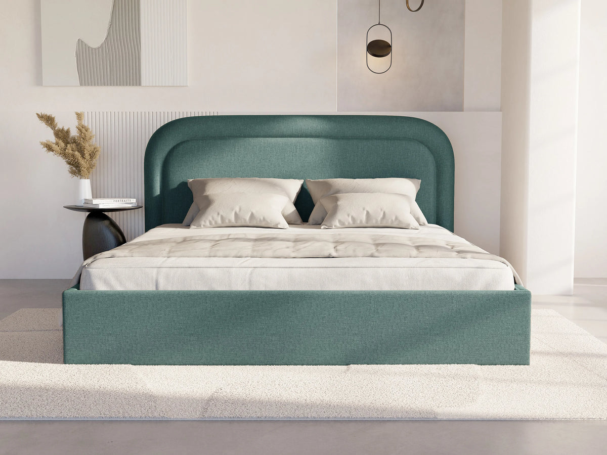 Lit Coffre 160x200 Bois Bleu avec Matelas - FIREZA — vue 2