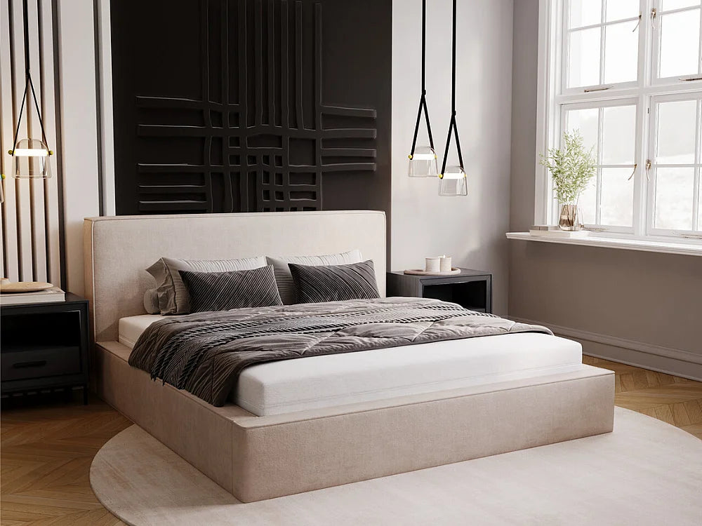 Lit Coffre 200x200 Velours Beige