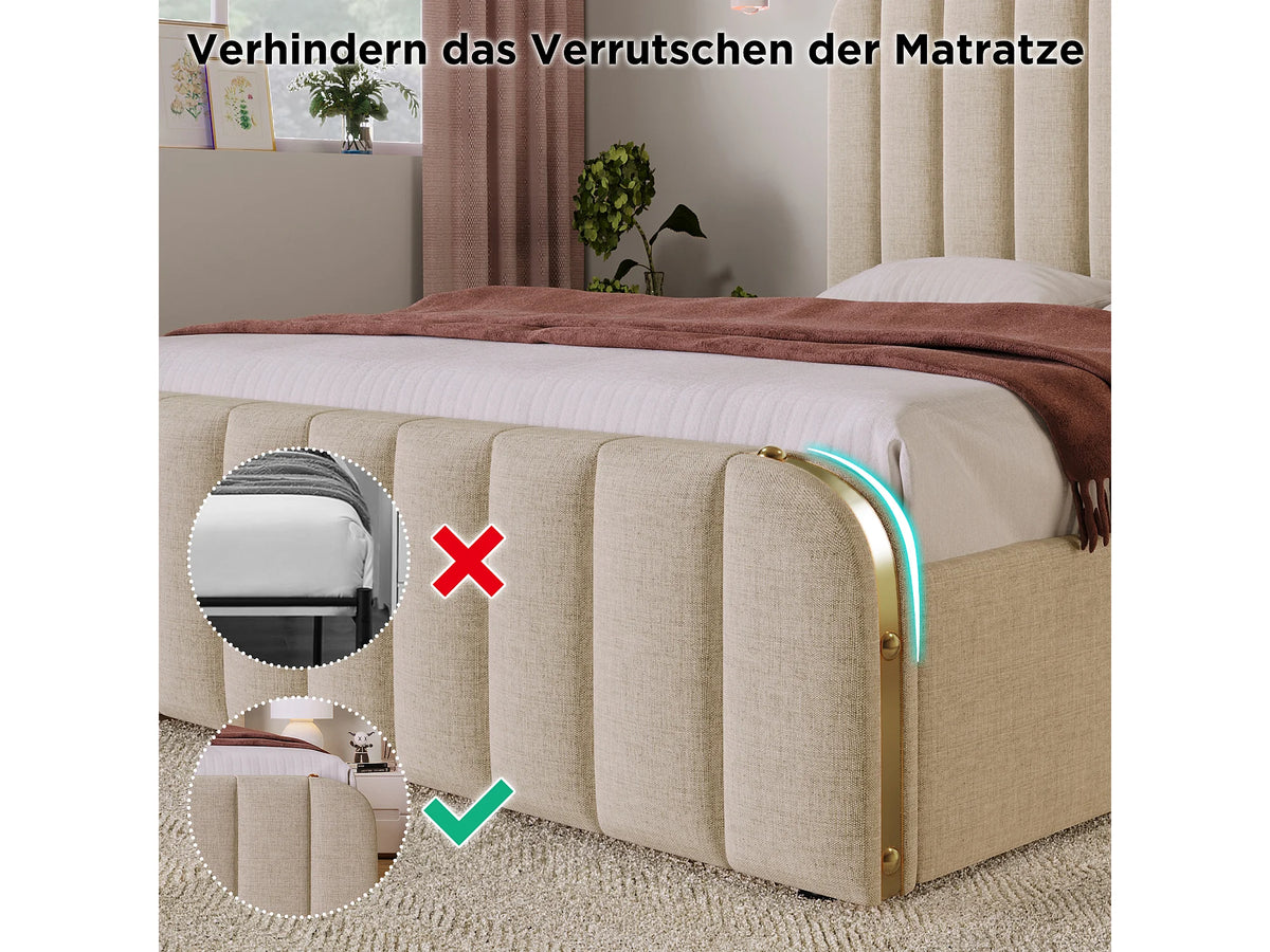 Lit Coffre 140x200 Tissu Lin Beige avec Port USB — vue 8
