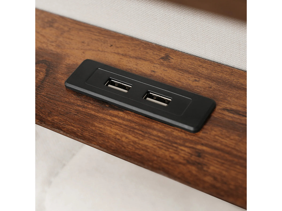 Lit Coffre 90x200 Tissu Lin Beige avec LED et Port USB — vue 9