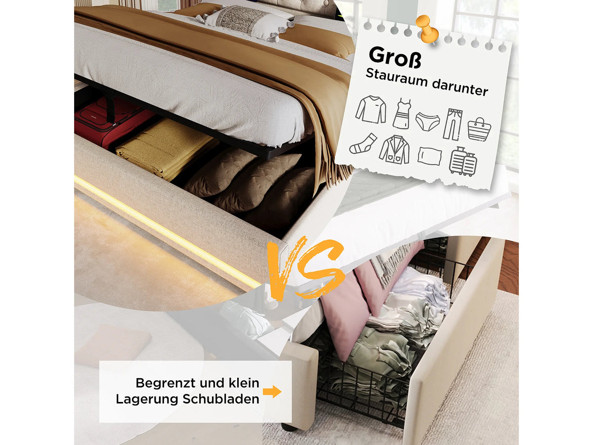 Lit Coffre 140x200 Simili Cuir Blanc avec LED et Port USB — vue 8