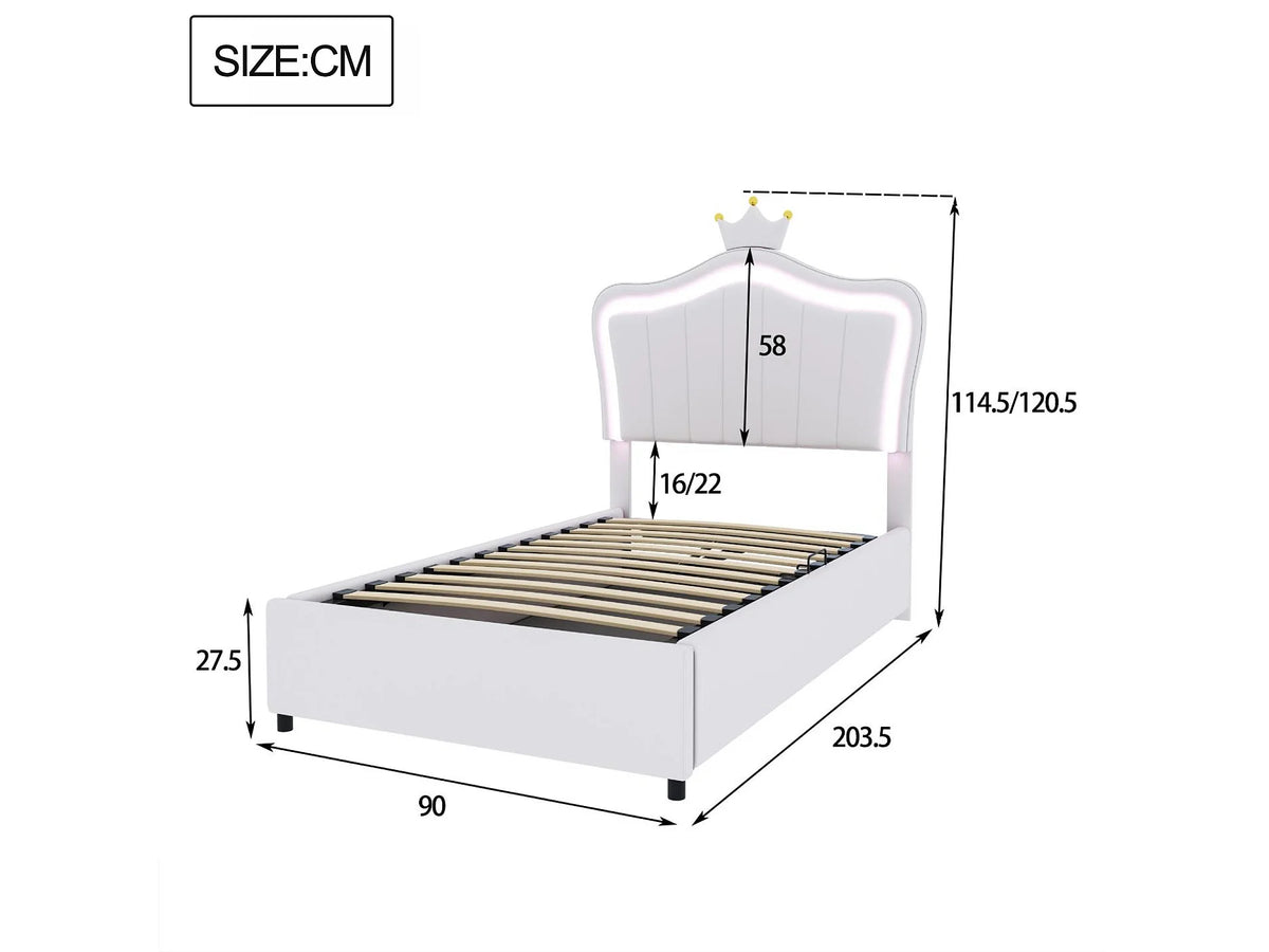Lit Coffre 90x200 Simili Cuir Blanc avec LED — vue 3