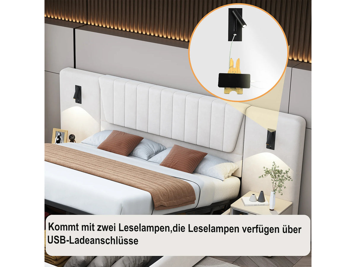 Lit Coffre 180x200 Velours Beige avec Port USB — vue 10