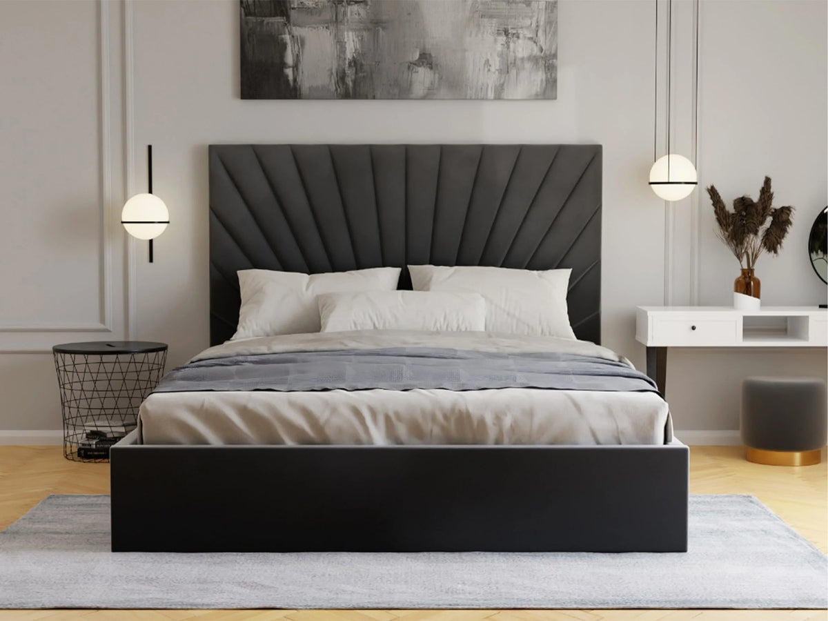 Lit Coffre 180x200 Velours Gris anthracite avec Matelas - RILIODA — vue 2