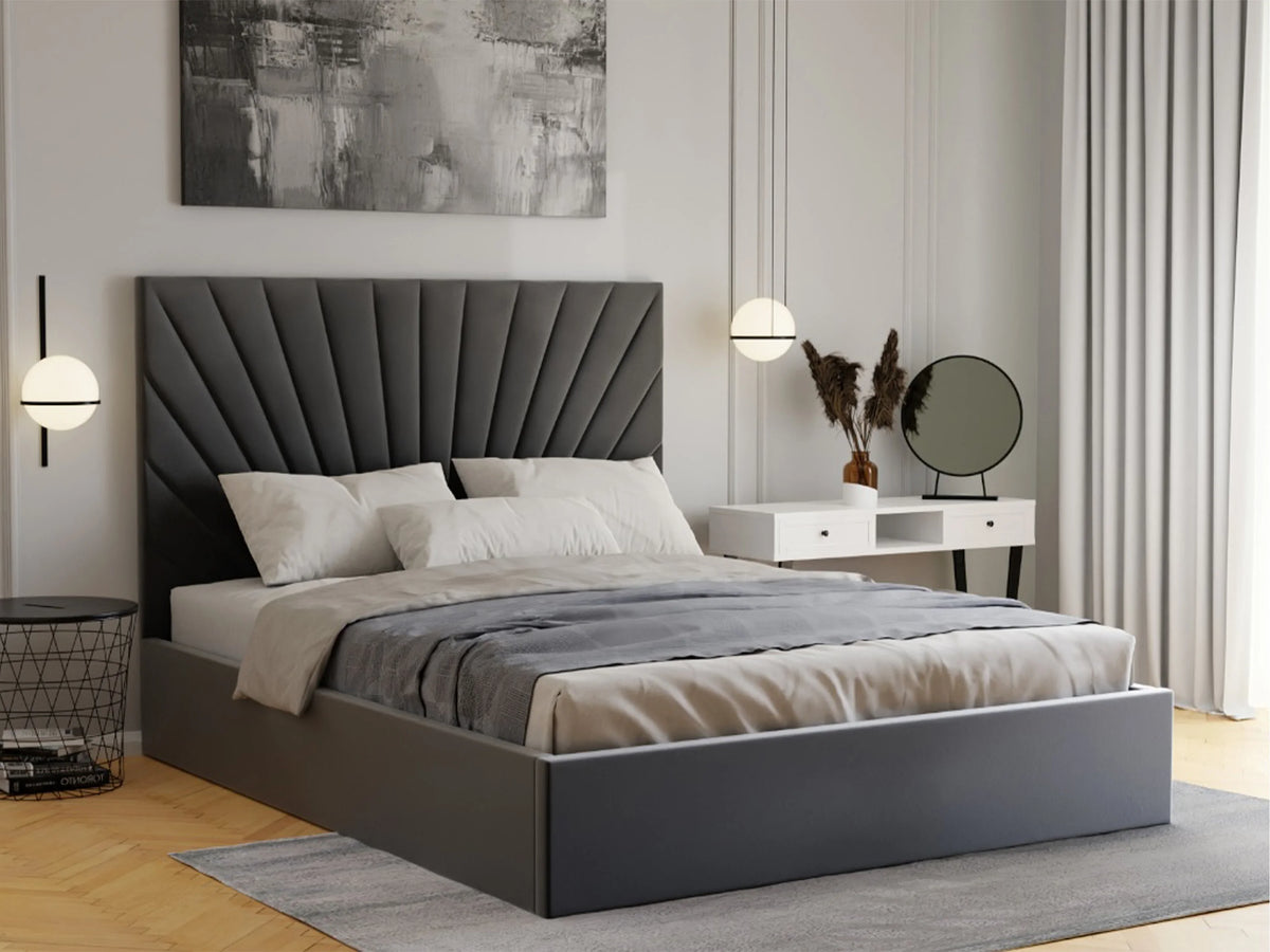 Lit Coffre 180x200 Velours Gris anthracite avec Matelas - RILIODA