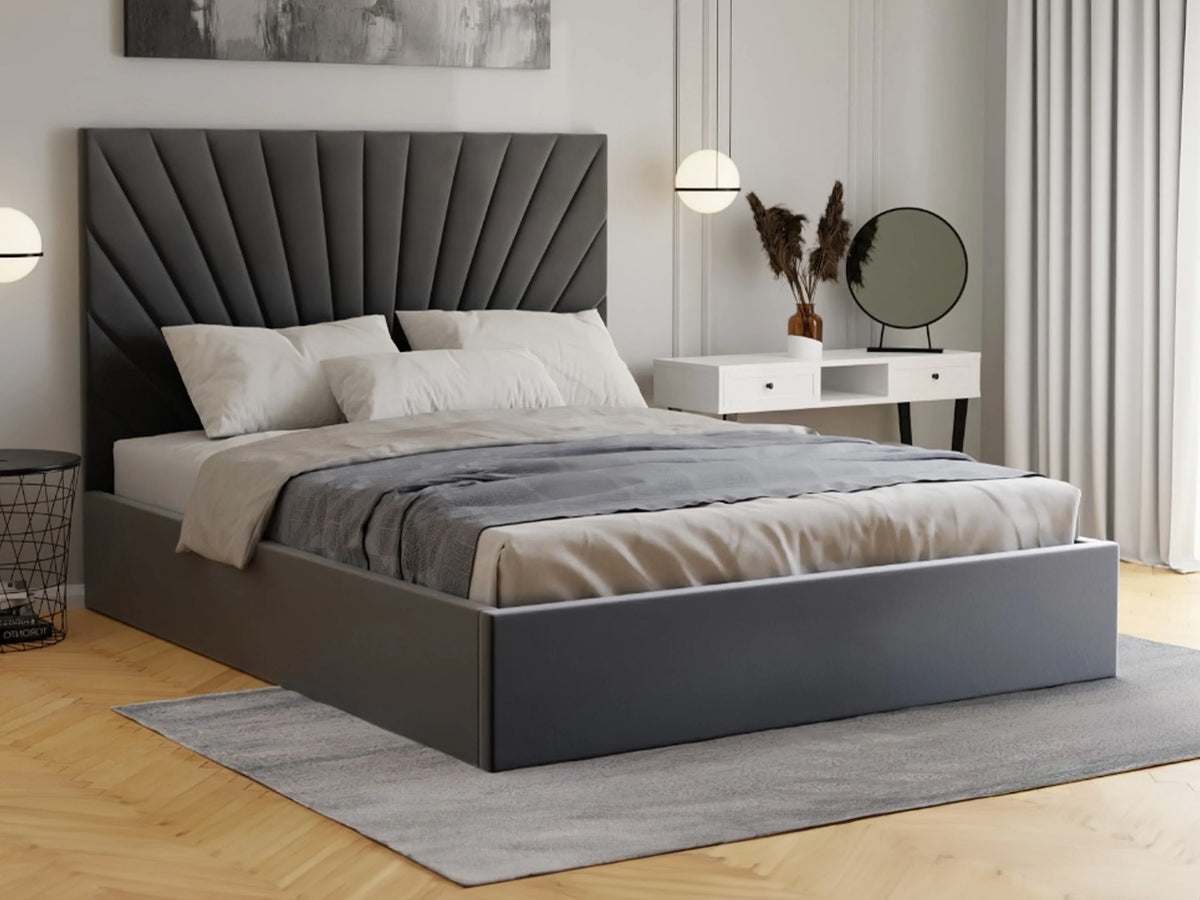 Lit Coffre 180x200 Velours Gris anthracite avec Matelas - RILIODA — vue 3