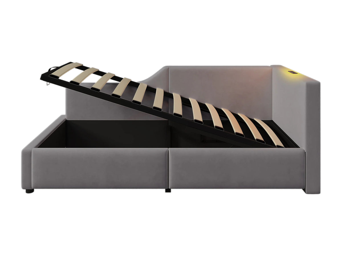 Lit Coffre 90x190 Velours Gris avec LED et Port USB — vue 8