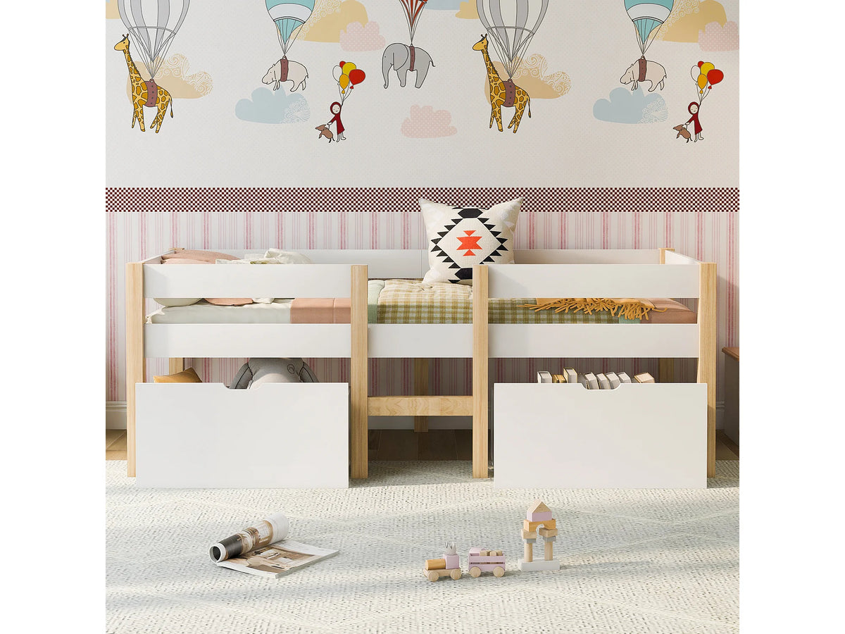 Lit Coffre 90x190 Bois Blanc avec Tiroirs — vue 2