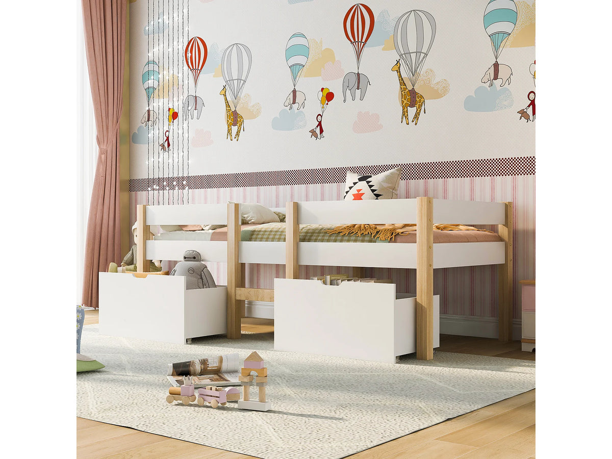 Lit Coffre 90x190 Bois Blanc avec Tiroirs — vue 3