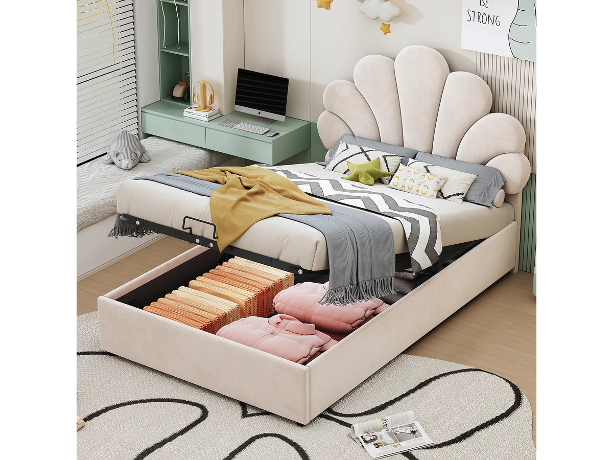 Lit Coffre 90x200 Velours Beige