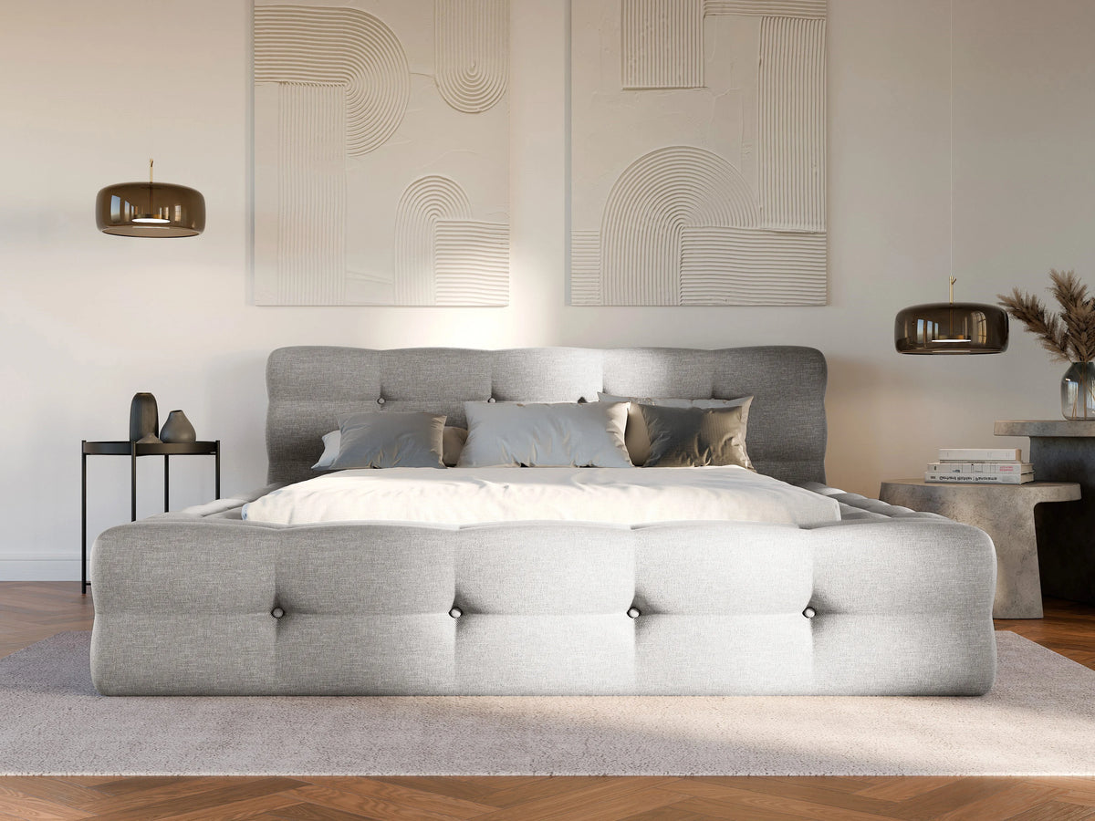 Lit Coffre 160x200 Bois Gris clair Capitonné — vue 2