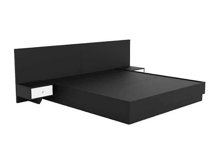 Lit Coffre 160x190 Simili Cuir Noir avec Chevets et Matelas — vue 2