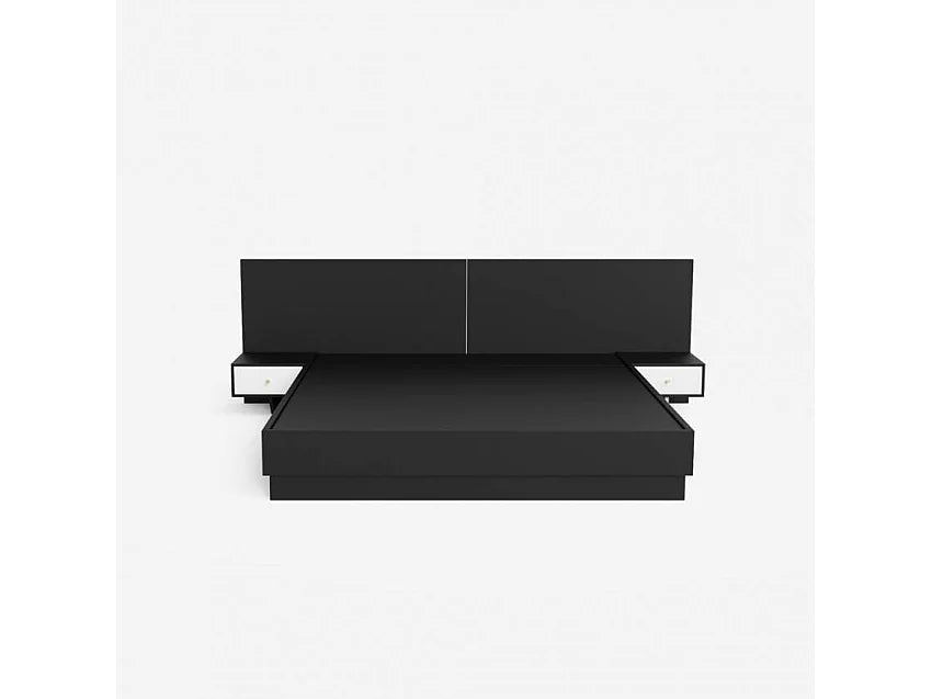 Lit Coffre 160x190 Simili Cuir Noir avec Chevets et Matelas — vue 4