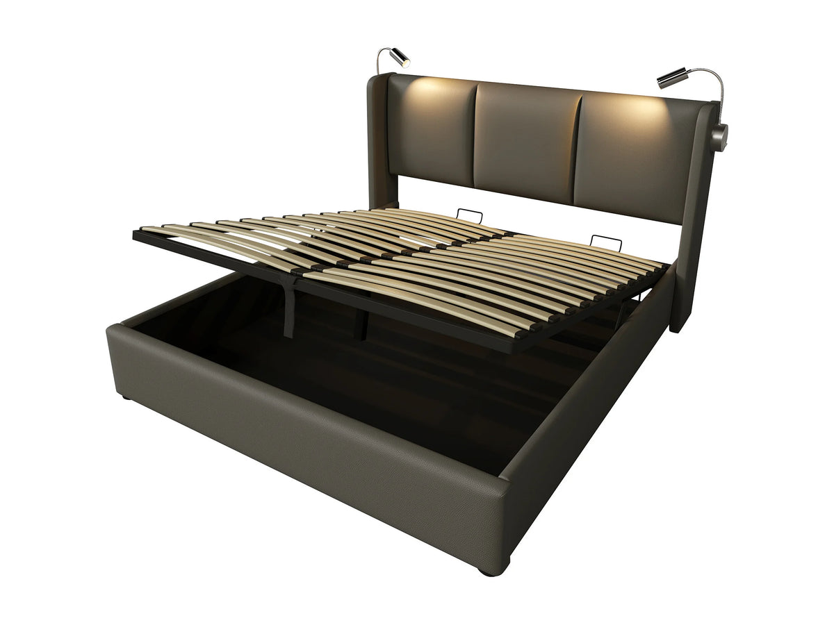 Lit Coffre 160x200 Simili Cuir Gris avec LED et Port USB — vue 10