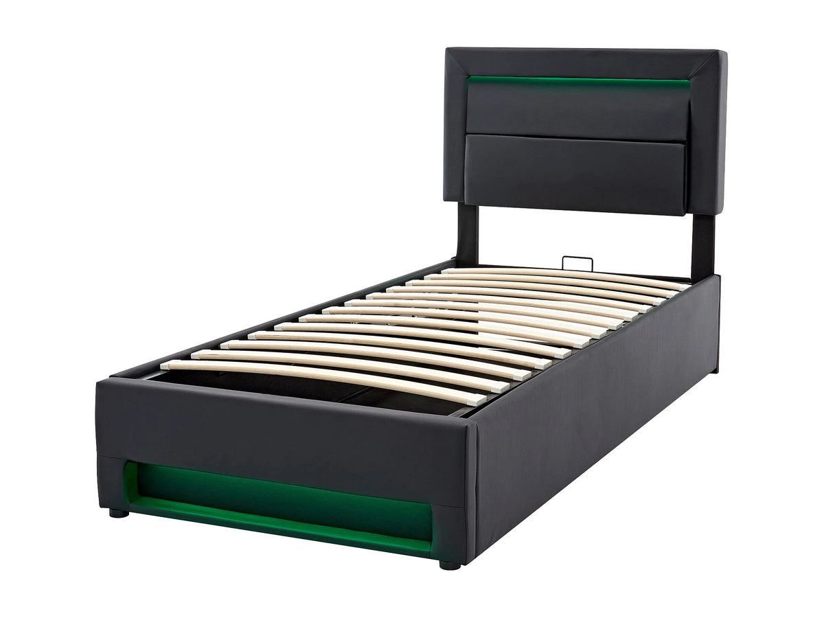 Lit Coffre 90x200 Simili Cuir Noir avec LED et Port USB — vue 5