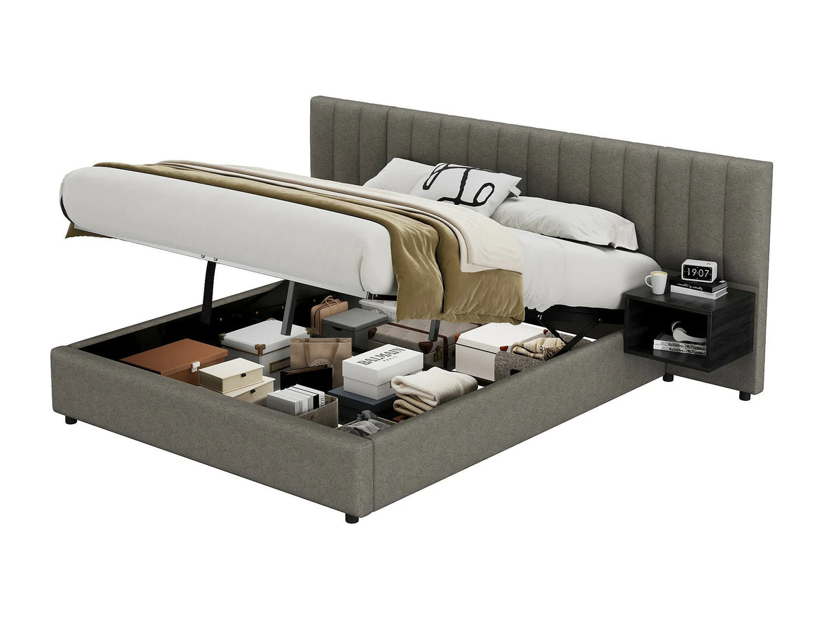 Lit Coffre 160x200 Tissu Lin Gris avec Chevets — vue 6