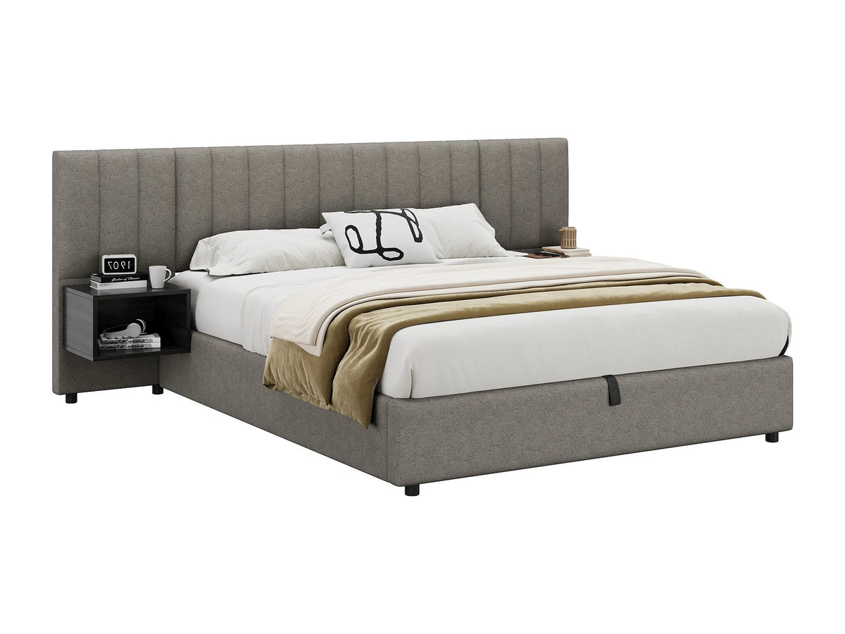 Lit Coffre 160x200 Tissu Lin Gris avec Chevets — vue 7