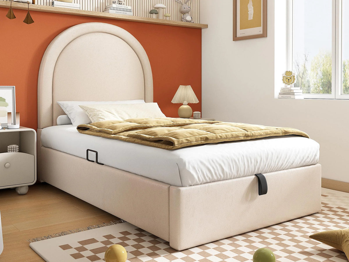 Lit Coffre 90x200 Simili Cuir Beige