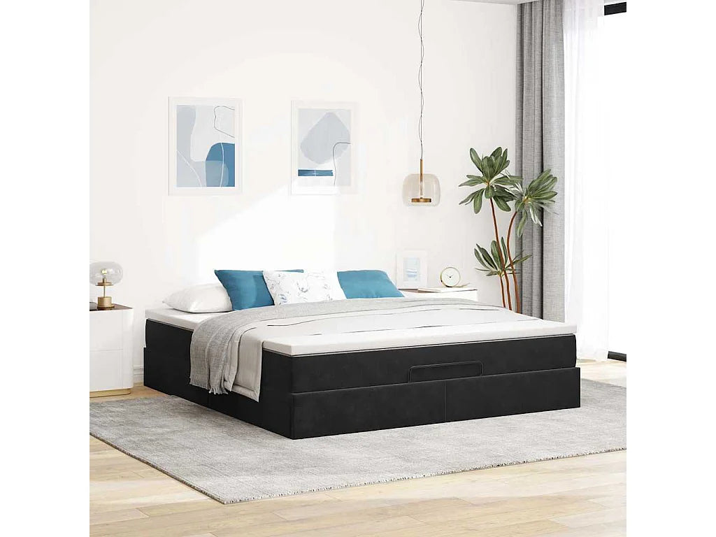 Lit Coffre 160x200 Velours Noir avec Matelas