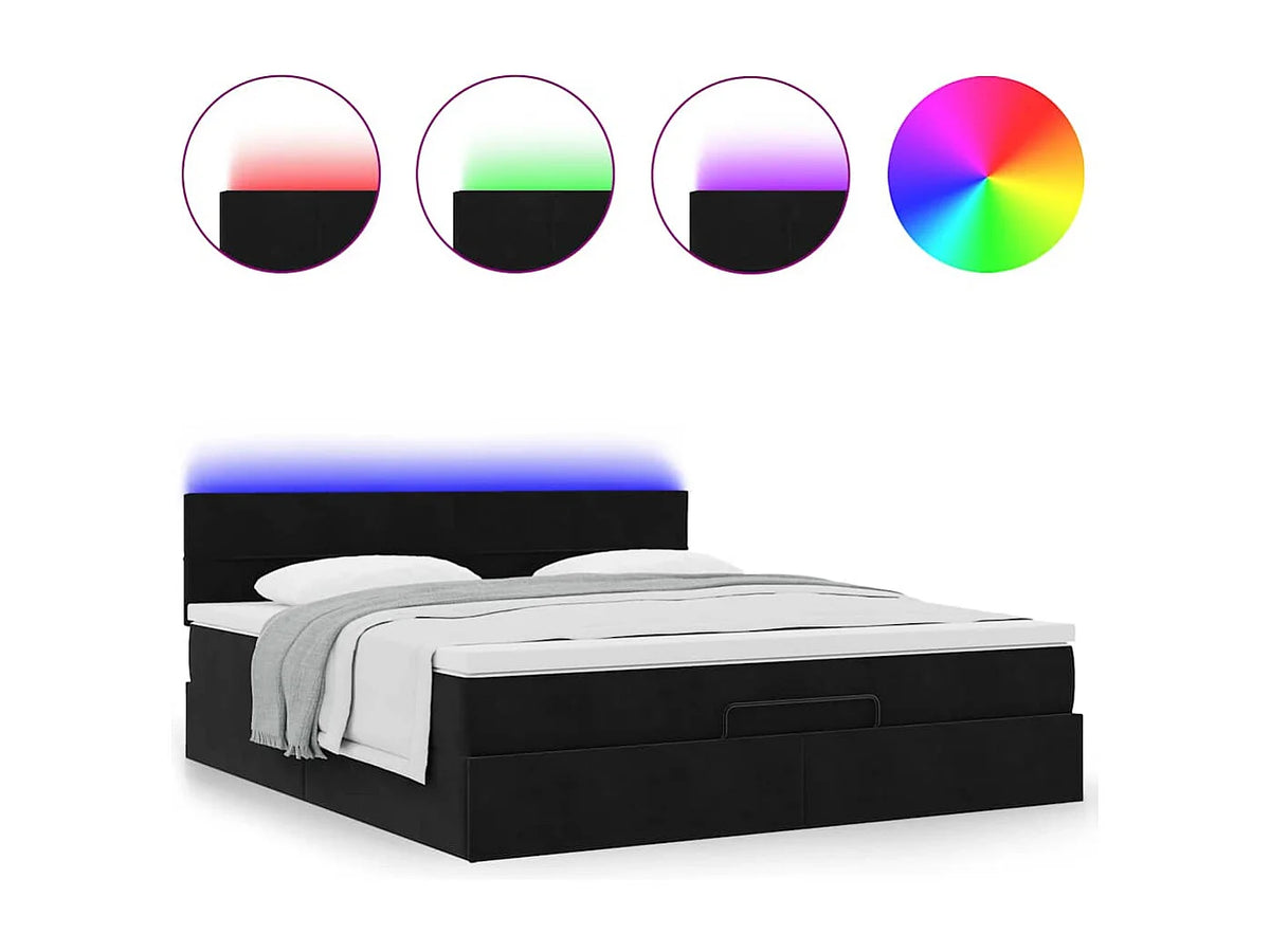 Lit Coffre 160x200 Velours Noir avec Matelas, LED et Port USB — vue 3