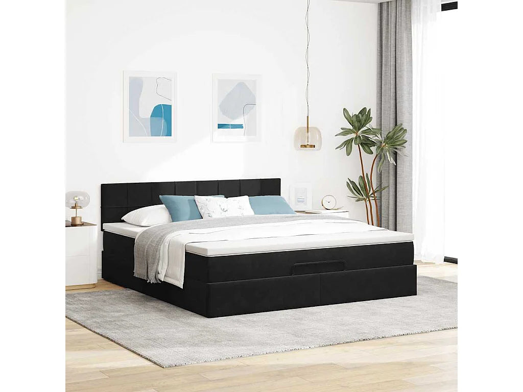 Lit Coffre 160x200 Velours Noir avec Matelas, LED et Port USB — vue 2