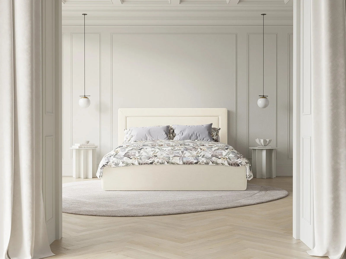 Lit Coffre 200x200 Tissu Chenille Ivoire — vue 9