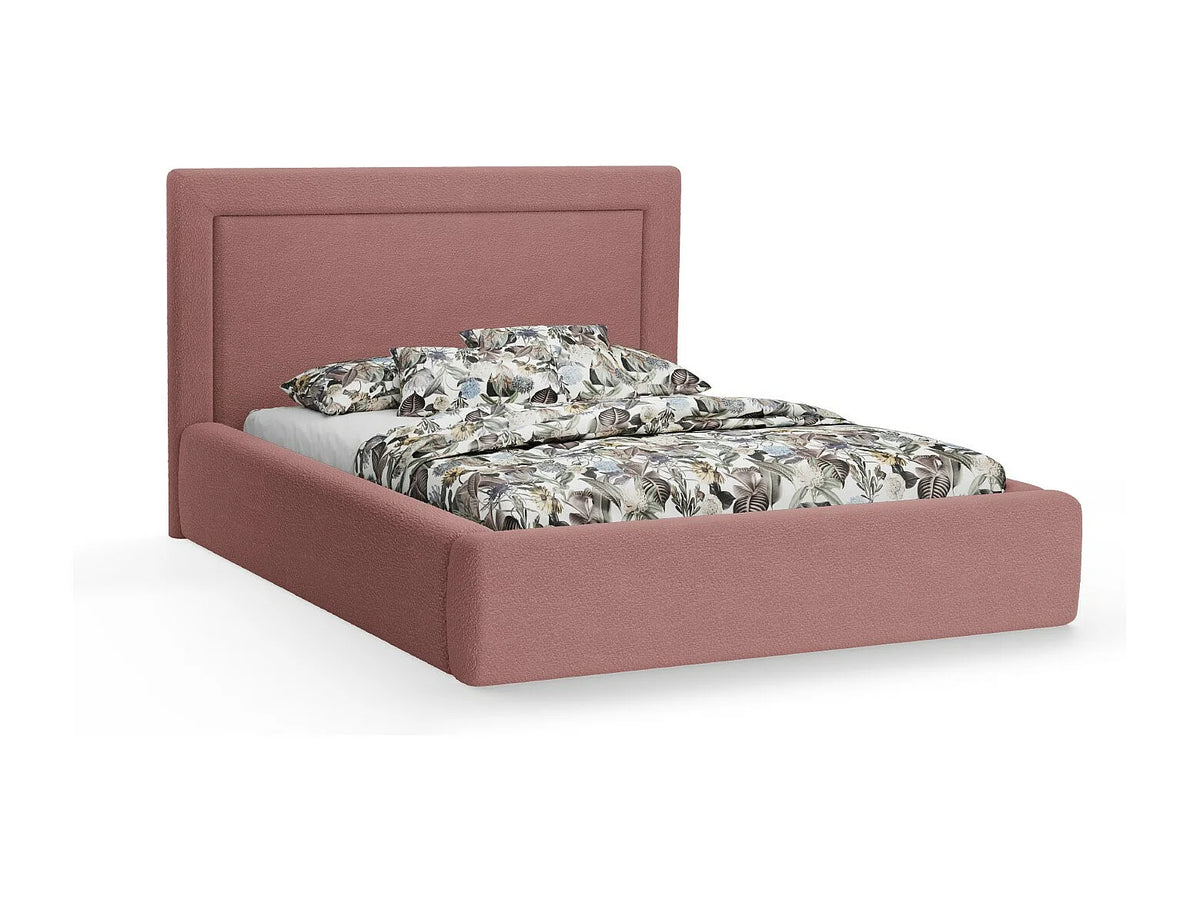 Lit Coffre 200x200 Tissu Bouclette Rose