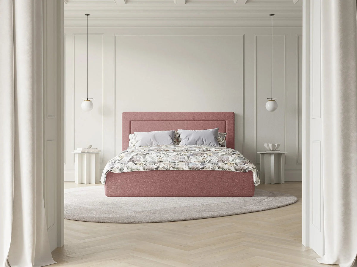 Lit Coffre 200x200 Tissu Bouclette Rose — vue 9