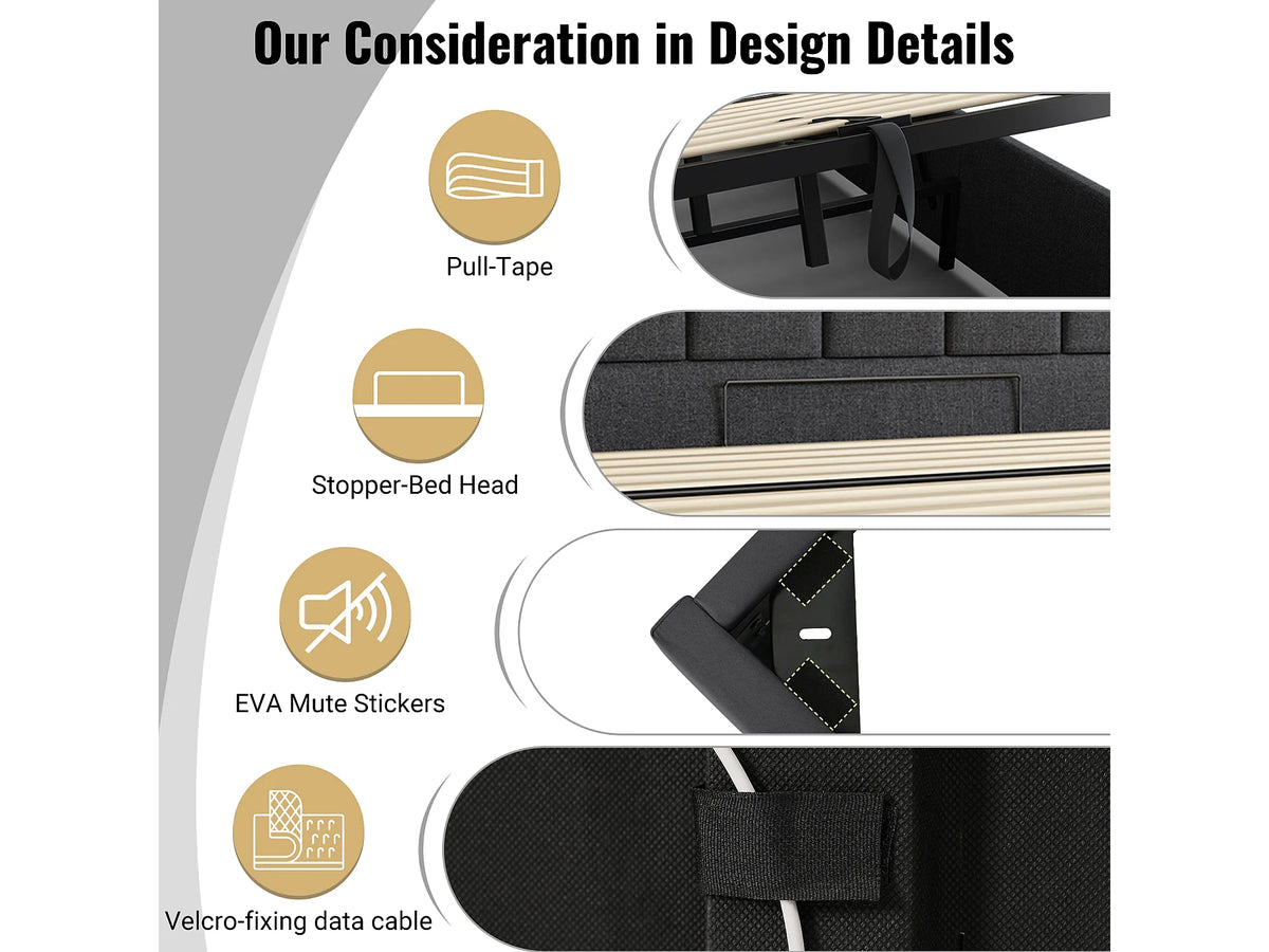 Lit Coffre 180x200 Tissu Lin Gris avec LED et Port USB — vue 7