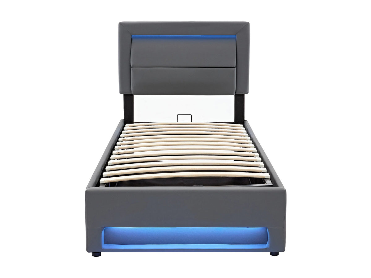 Lit Coffre 90x190 Simili Cuir Gris avec LED et Port USB — vue 2