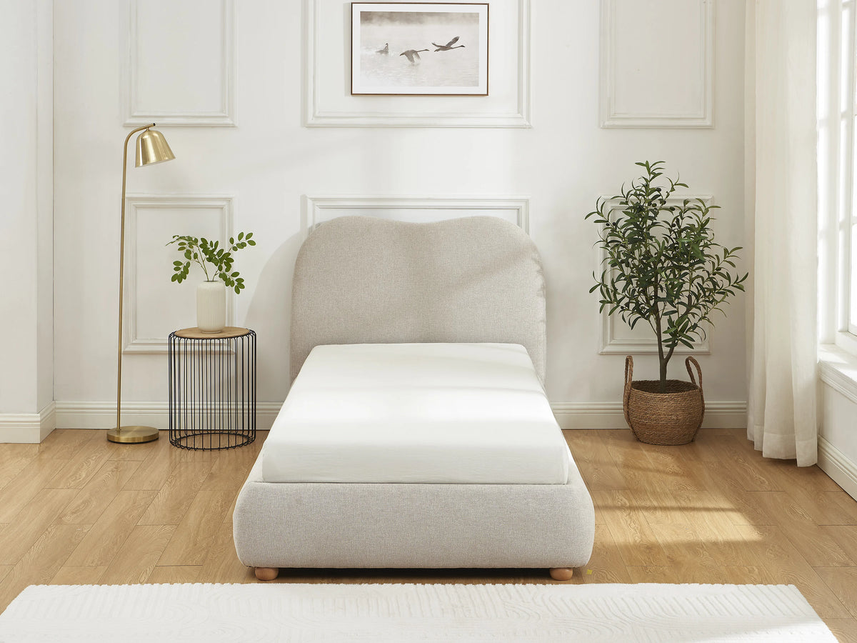 Lit Coffre 90x190 Tissu Beige - VANARI — vue 2