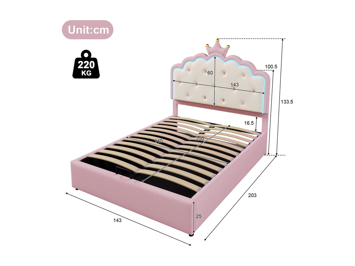 Lit Coffre 140x200 Simili Cuir Rose avec LED — vue 5