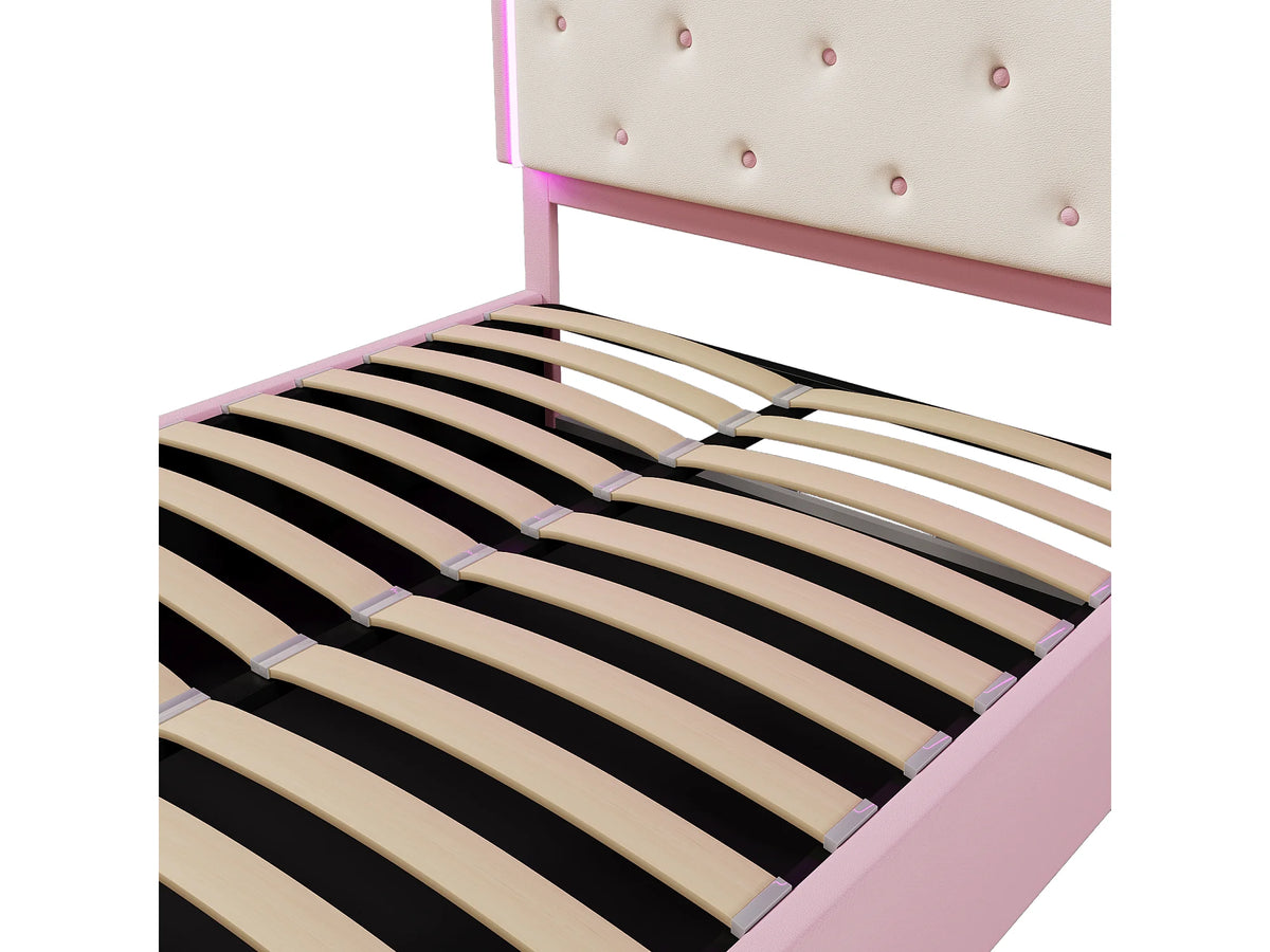 Lit Coffre 140x200 Simili Cuir Rose avec LED — vue 7