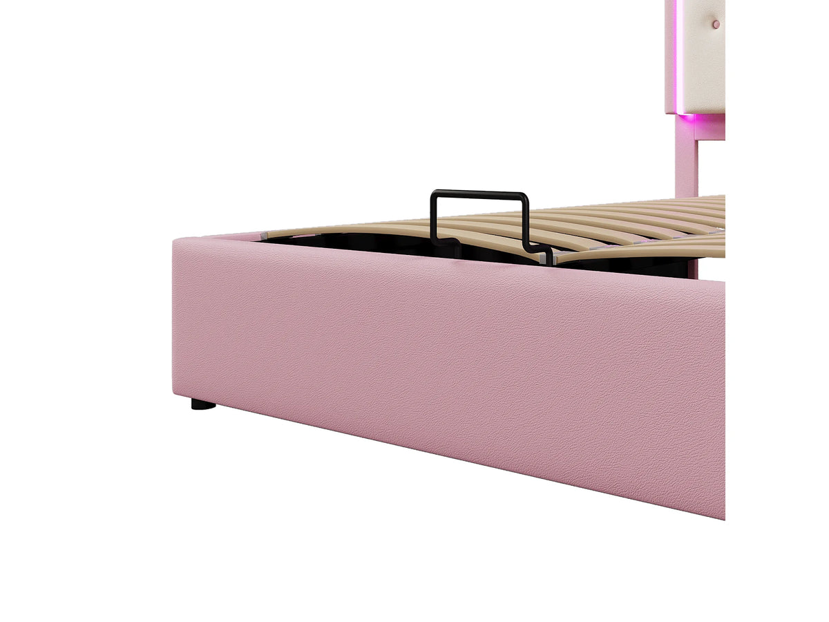 Lit Coffre 140x200 Simili Cuir Rose avec LED — vue 8