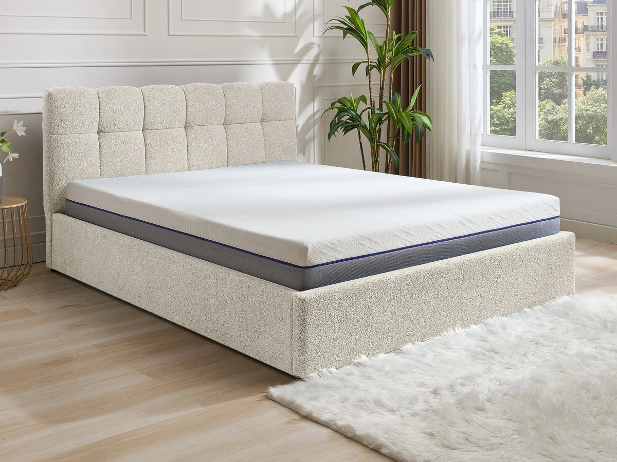 Lit Coffre 140x190 Tissu Bouclette Blanc - MAZIRI — vue 8
