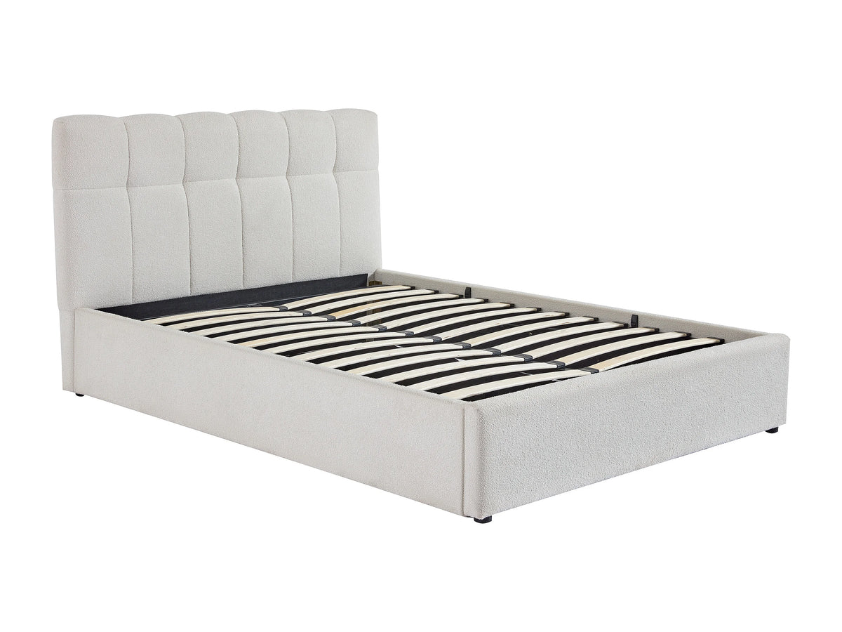 Lit Coffre 140x190 Tissu Bouclette Blanc - MAZIRI — vue 4